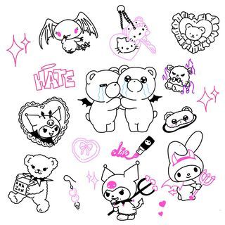 Emo Tattoo Ideas, Emo Tattoos, Stick Poke Tattoo, Christian Sleeve Tattoo, Grunge Tattoo, Haircuts For Thick Hair, Hello Kitty Tattoos, Kawaii Tattoo, Flash Tattoo Designs