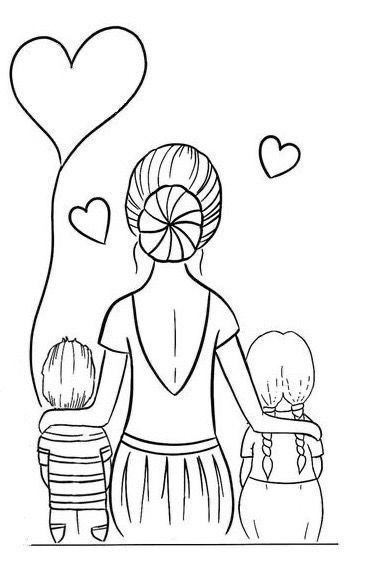 How To Draw Mom And Daughter, Mom And Two Daughters Drawing, Mother And Child Drawing, Family Tattoo Ideas, Mom Drawing, Flower Tattoo Ideas, Armband Tattoos, Mom Tattoo Designs, Idee Cricut