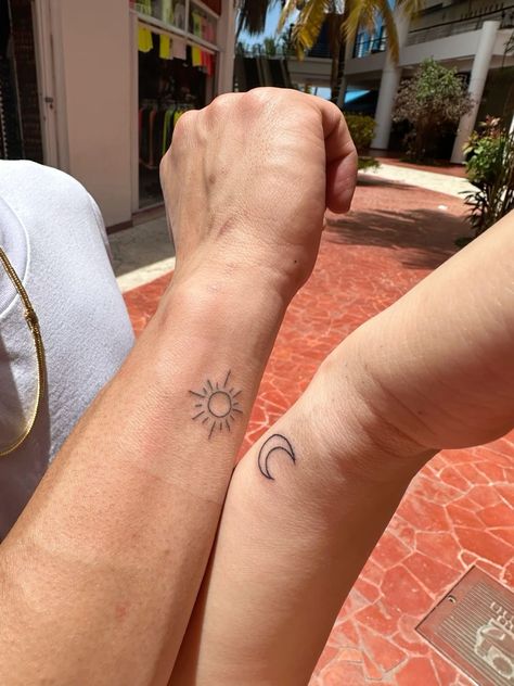 Tattoo Sol E Lua, Jack Skellington Tattoo, First Tattoo Ideas, Twin Tattoos, Couple Matching Tattoo, Wrist Tattoos For Guys, Sun Tattoos, The Sweetest Thing, Minimalist Tattoos