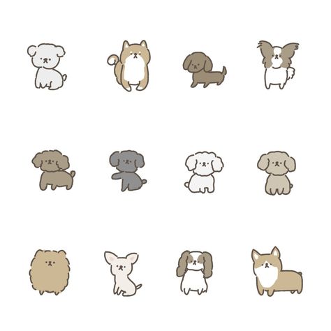 Cute Icons To Draw, Cute Dog Drawings, Puppy Doodle, Cute Dog Drawing, 강아지 그림, Mini Drawings, Dog Illustration, Kawaii Stickers, Cute Little Drawings