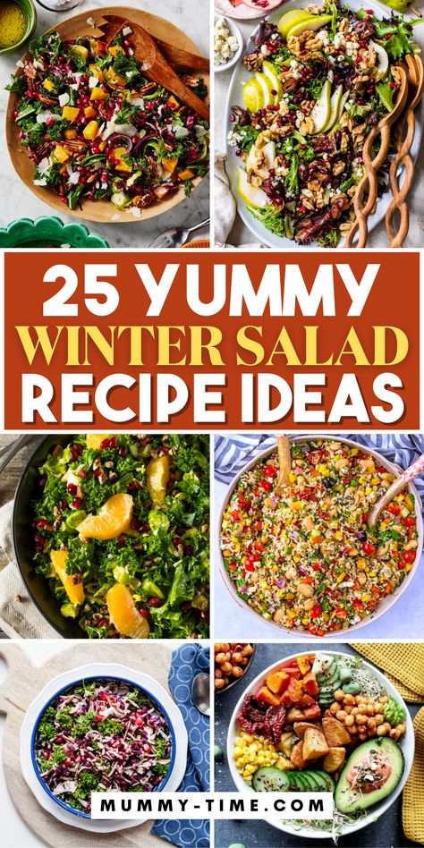 Warm up with cozy winter salads! 🥗❄️ These healthy and delicious salad ideas are packed with seasonal ingredients that will keep you feeling satisfied and cozy. Perfect for a light yet hearty meal this winter. Save this pin for your next cozy salad inspiration! 📌🌟 Compound Salad Recipes, Potluck Salads Winter, Winter Chopped Salad Recipes, Winter Salad Recipes For Parties, Salads For Dinner Healthy, Recipes For Dinner Winter, Meals For A Cold, Side Salads For Dinner, Dinner Salads Recipes