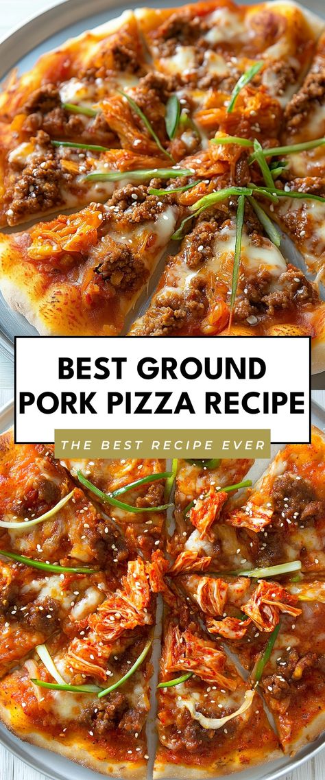 Image for Best Ground Pork Pizza Recipe Ground Chicken Pizza, Pork Pizza, Pepperoni And Cheese, Ground Pork Recipes, Chicken Pizza, Best Food Ever, Ground Chicken, Pizza Recipe, Spaghetti Sauce