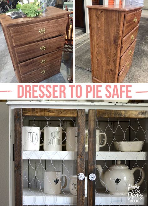 Farmhouse Pie, Laminate Dresser, Diy Dressers, Diy Farmhouse Style, Diy Dresser Makeover, Pie Safe, Diy Furniture Renovation, Diy Dresser, Furniture Rehab