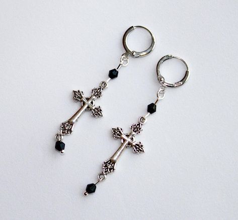 Goth Cross Earrings | Cross Jewelry, Gothic Earrings, Gothic Gifts, Crucifix Earrings, Silver Huggie Earrings, Trad Goth Earrings Cheap Handmade Gothic Earrings, Adjustable Gothic Earrings For Gift, Adjustable Gothic Earrings, Cross Jewelry Goth, Crucifix Earrings, Goth Cross Earrings, Goth Cross, Silver Huggie Earrings, Earrings Cross