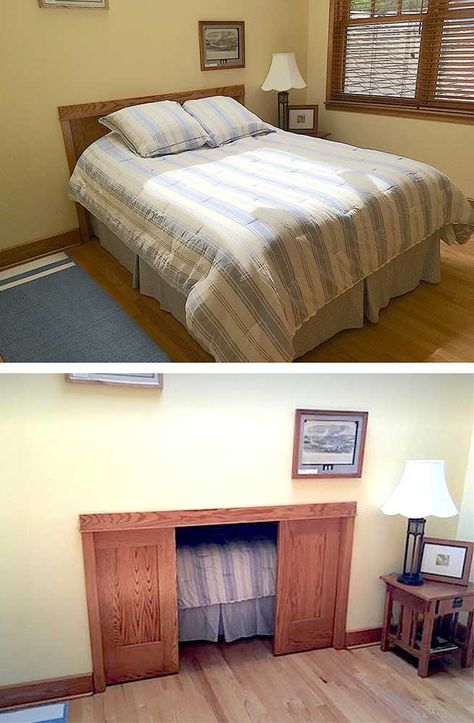 Knee Wall Bed, Knee Wall Ideas, Knee Wall Storage, Alcove Bed, Bed Nook, Knee Wall, Pull Out Bed, Wall Desk, Creative Storage