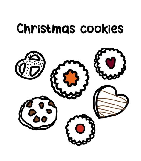 Christmas cookies. Drawn sweets in doodle style.Cookie icons Christmas Cookies Drawing, Cookie Doodle, Doodle Cookies, Christmas Muffins, Cards Drawing, Cookie Drawing, Christmas Cards Drawing, Diy Keramik, Black And White Cookies