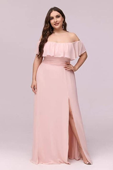 Pink Bridesmaid Gowns, Off The Shoulder Bridesmaid Dress, Flowy Bridesmaid Dresses, Dusty Pink Bridesmaid Dresses, Off Shoulder Bridesmaid, Off Shoulder Bridesmaid Dress, Plus Size Off The Shoulder, Wedding Evening Party, Off Shoulder Long Dress