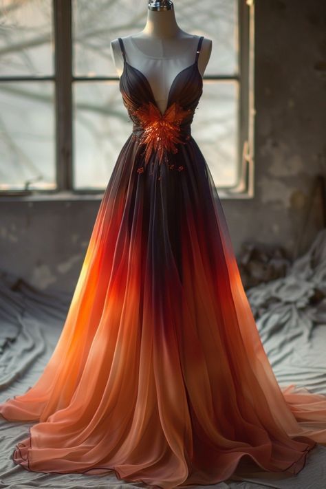 Fire Ombre Prom Dress, Orange Tulle Gown, Prom Dress Burnt Orange, Purple And Orange Wedding Dress, Orange And Black Prom Dress, Orange And White Wedding Dress, Fire Prom Dress, Fire Wedding Dress, Fire Inspired Dress