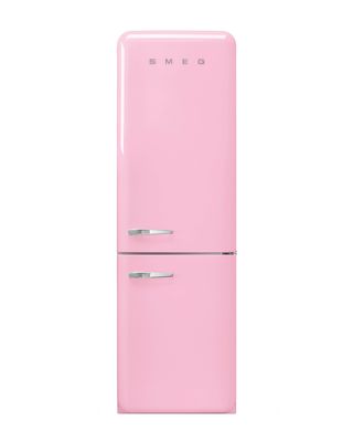 Smeg Fridge Pink, Pink Smeg Fridge, Smeg Refrigerator, Pink Fridge, Smeg Kitchen, Smeg Fridge, Country Cottage Kitchen, Bottom Freezer Refrigerator, Cottage Kitchens