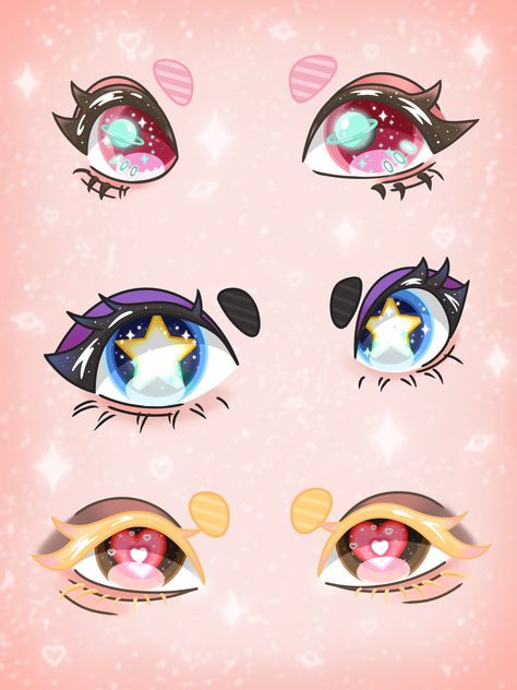 Anime Eyes Sparkle, Doe Eyes Reference Drawing, Drawing Eyes Aesthetic, Starry Anime Eyes, Space Eyes Drawing, Pretty Eyes Art, Eye Drawing Unique, Eyes With Stars Drawing, Jewel Eyes Drawing