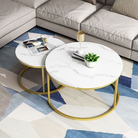 Modern Living Room Table, Round Coffee Table Living Room, Round Marble Table, Round Metal Coffee Table, Round Coffee Table Sets, Furnitur Ruang Keluarga, Marble Round Coffee Table, Nesting Coffee Table, Nordic Furniture