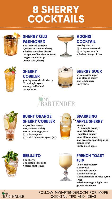 Sherry Cocktails Sherry Cocktails, Cheers Bar, Bartender Drinks Recipes, Fruity Alcohol Drinks, Wine Cocktail Recipes, Homemade Alcohol, Spicy Drinks, Alcholic Drinks, Sherry Wine