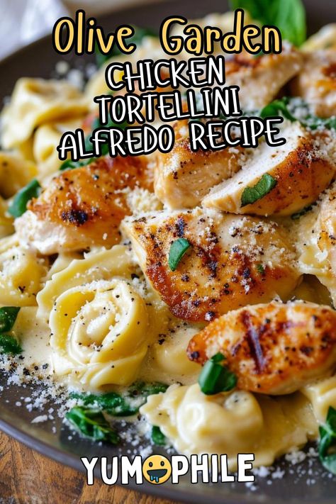 Chicken Tortellini Alfredo Olive Garden Recipe Chicken Tortellini Olive Garden, Copycat Olive Garden Tortellini Alfredo, Easy Chicken Tortellini Alfredo, Chicken Piccata Tortellini, Cheese Tortellini Alfredo Recipes, Tortellini Pasta Alfredo, Olive Garden Tortellini Recipes, Olive Garden Meals, Chicken Tortellini Alfredo Recipes