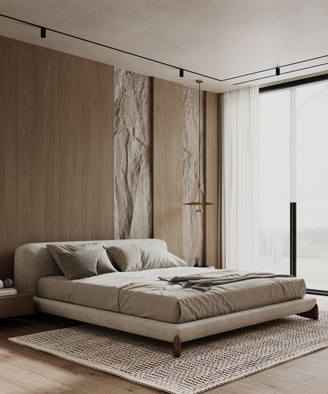 APARTMENT IN INDIA - MINIMAL on Behance Cozy Contemporary Home, Tower Concept, Second Brain, Minimal Bedroom, Beige Bedroom, Feature Walls, Master Bed, Wall Bedroom, Bedroom Bed Design