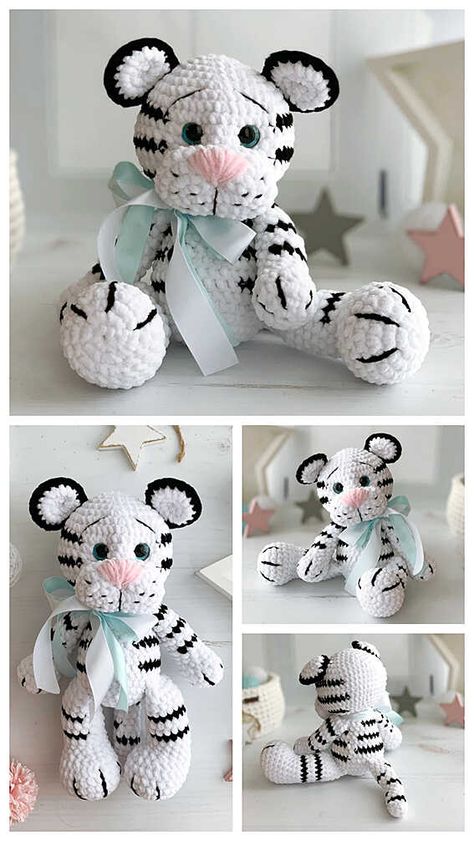 Amigurumi Tiger Free Pattern - Free Amigurumi Amigurumi Tiger, Crochet Tiger, Elephant Amigurumi, Crocheted Cow Pattern, Disney Crochet Patterns, Crochet Plushies, Easy Crochet Animals, Amigurumi Animals, Crochet Cow