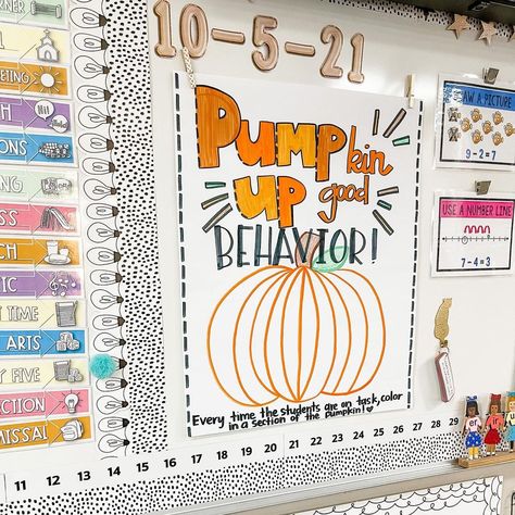 Alle on Instagram: “PUMPkin UP good behavior for our first sub tomorrow 🎃 Let’s hope this behavior management trick works for the babes tomorrow! We have…” October Behavior Anchor Chart, Halloween Behavior Management, October Classroom Management, Blurt Beans Behavior Management, Whole Class Behavior Management System, Classroom Behavior Chart, Classroom Incentives, Incentive Chart, Kindergarten Anchor Charts