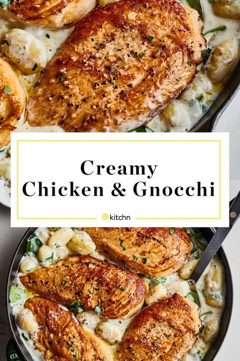 Italian Chicken Gnocchi, Gnocchi And Spinach, Creamy Chicken And Gnocchi, Creamy Gnocchi, Chicken And Gnocchi, Gnocchi Dishes, Yummy Noodles, Recipes Meat, Chicken Gnocchi