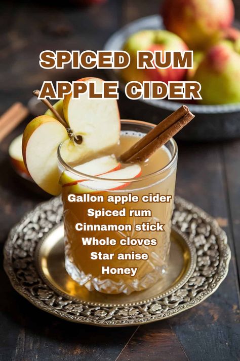 A warm mug of Spiced Rum Apple Cider with a cinnamon stick garnish, surrounded by fresh apples and fall decorations. Captain Morgan Apple Cider, Spiced Rum Apple Cider, Rum Apple Cider, Autumn Beverages, Spiced Rum Drinks, Cider Punch, Christmas Journals, Apple Cider Punch, Bourbon Apple Cider