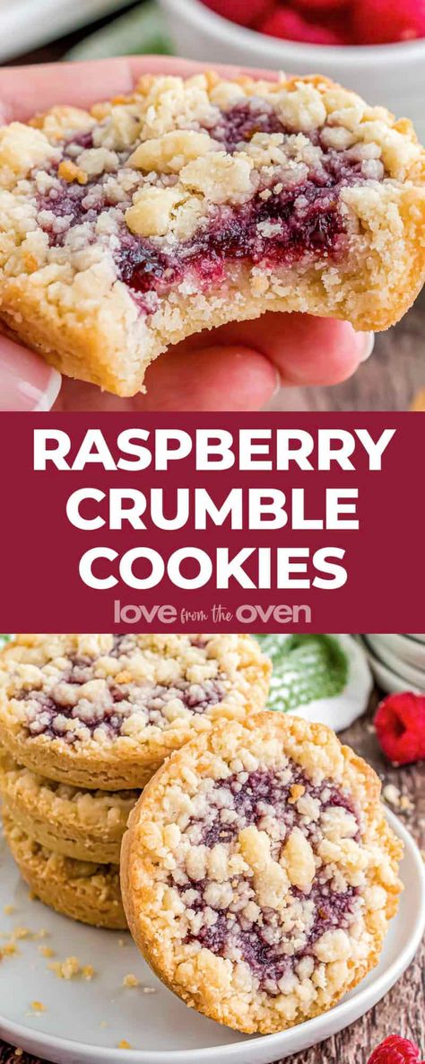 Raspberry Crumble Cookies, Crumble Cookie Recipe, Crumble Cookie, Crumble Cookies, Raspberry Crumble, Raspberry Cookies, Raspberry Recipes, Vegan Bakery, Dessert Aux Fruits