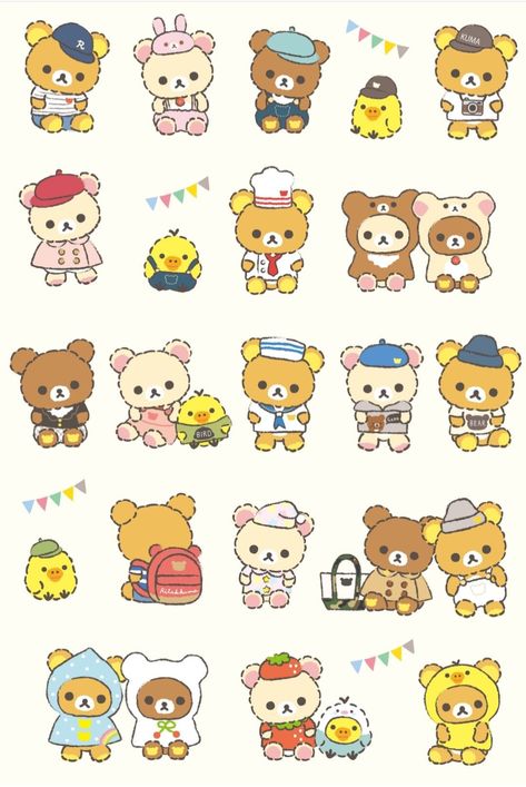 Rilakkuma Rilakkuma Wallpaper, Kawaii Tattoo, Cute Winnie The Pooh, Bubble Stickers, Scrapbook Stickers Printable, Sanrio Wallpaper, Printable Scrapbook Paper, Cute Kawaii Drawings, Kawaii Doodles