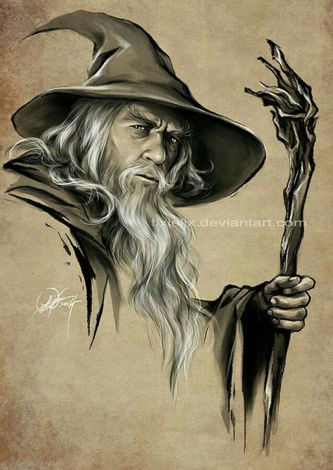 Wizard Tattoo, Lotr Tattoo, John Howe, Hobbit Art, Bd Art, Long White Hair, Gandalf The Grey, Middle Earth Art, Lotr Art