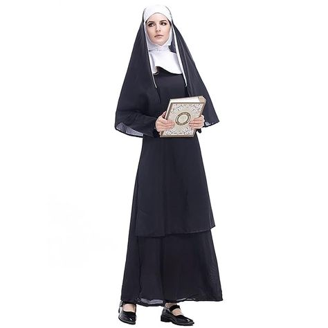 The material is made of polyester & spandex. Comfort fit and stretch, high quality, soft breathable.

Including all the clothes accessories, giving you a perfect detail experience. And perfectly restore the character image, making it easier for you to cosplay.

Suitable for Halloween role play the nun costume, sister act costume, nun sense dress, nun costume, party, holiday, cosplay, role play, dress up occasion etc. Inexpensive Halloween Costumes, Nun Halloween Costume, Nun Halloween, Stylish Halloween Costumes, Adult Women Halloween Costumes, Nun Outfit, Nun Costume, Costum Elegant, Black Cape