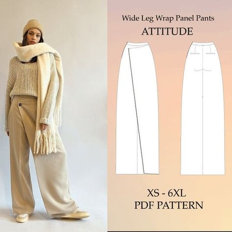 Attitude Wrap Panel Pants - trousers with a wrap look This pattern comes with a sewing guide with step-by-step instructions, making it super easy to sew your own garment. If you leave out the back welt pockets, this pattern is also great for beginners. Scope of delivery: Sizes included: XS-6XL The seam allowance is 1 cm for all sizes. You can also print individual sizes in Acrobat Reader. The pattern is available in A4 / US Letter (print at home) and A0 (print at copy shop) sizes. Instant Downlo Unique Sewing Patterns, Sewing Guide, Wrap Pants, Pants Sewing Pattern, Couture Mode, Easy To Sew, Sewing Design, Fashion Sewing Pattern, Diy Couture