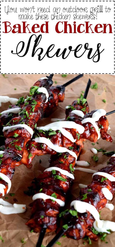 Baked Chicken Skewers Baked Chicken Skewers, Chicken Skewers In Oven, Oven Chicken Kabobs, Skewers In The Oven, Honey Chipotle Sauce, Tandoori Sauce, Chicken Kebab Recipe, Chicken Skewer Recipe, Baked Chicken Drumsticks