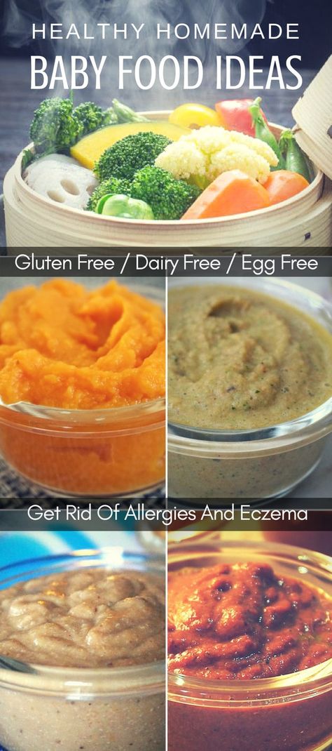 Healthy Homemade Baby Food Ideas Suitable For Eczema Diet - Gluten Free, Dairy Free, Egg Free - Get Rid Of Your Baby's Allergies And Eczema Naturally Homemade Baby Food Ideas, Gluten Free Baby Food, Baby Food Ideas, Baby Food Allergies, Dairy Free Baby, Lactose Free Diet, Healthy Baby Food, Egg Free Recipes, Dairy Free Eggs