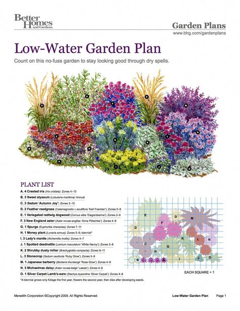 BHG Low-Water Garden Plan #gardenplans Sedum Garden Landscaping, Low Maintenance Garden Australian, Small English Garden Ideas, New England Landscaping, Slope Stairs, Landscaping Hedges, English Garden Landscaping, Landscaping Slope, Modern English Garden