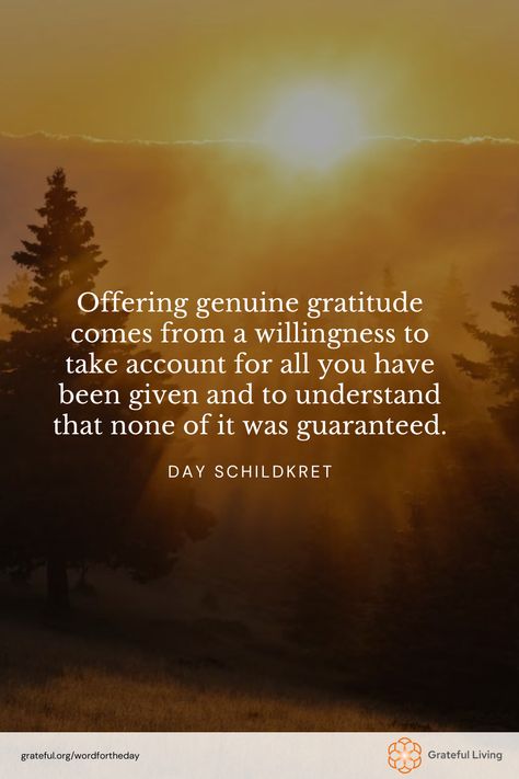 "Offering genuine gratitude comes from a willingness to take account for all you have been given and to understand that none of it was guaranteed." -Day Schildkret  📷: Daniel Mirlea  #WordForTheDay #GratefulLiving #Gratitude #Gratefulness #Grateful #Quote #Quotes #DailyQuote #QuoteOfTheDay #GratitudePractice #GratitudeDaily September Gratitude, Grateful Scripture Quotes, Grateful Quotes Gratitude Inspirational, Quotes On Gratitude, Thankful For The People In My Life Gratitude, Quotes On Gratefulness Gratitude, Daily Gratitude Quotes, Gratitude During Difficult Times Quotes, Grateful Scripture