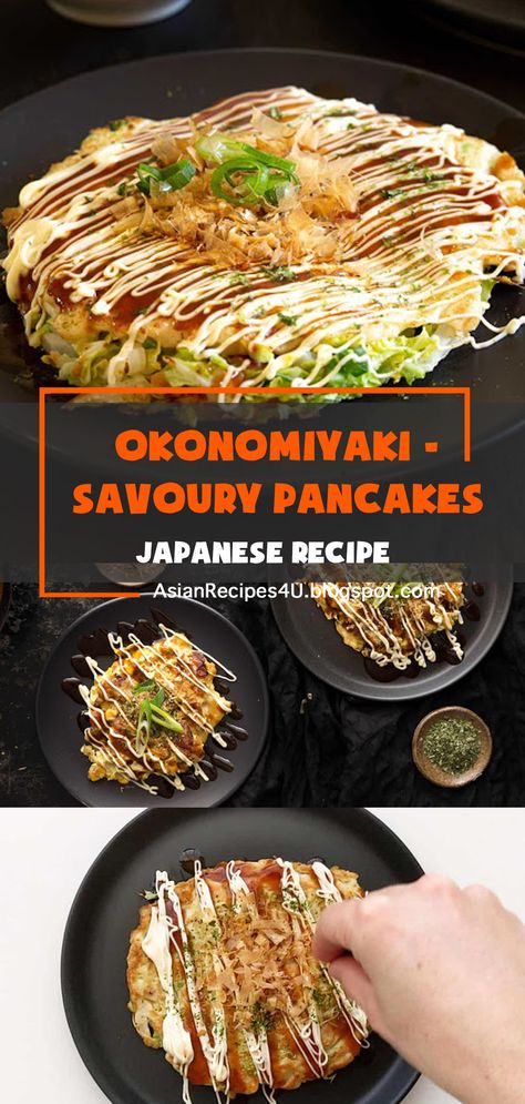 Japanese Pancake Okonomiyaki, Savoury Pancake Recipe, Okonomiyaki Recipe, Savoury Pancakes, Vegan Japanese, Japanese Pancake, Asian Stir Fry, Japanese Recipe, Savory Pancakes