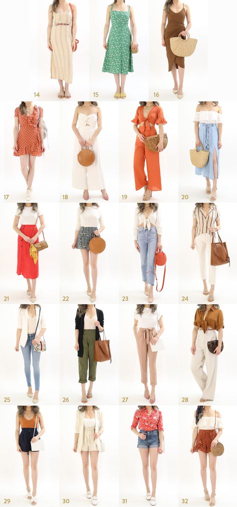 The ULTIMATE Summer Vacation Outfit Ideas Guide by Miss Louie Vacation Jumpsuit Summer Outfits, Dress For Vacation Outfit Ideas, Palawan Outfit Ideas, Orange Skirt Outfit Summer, Orange Outfit Ideas Summer, Bali Outfit Ideas Women, Outfits For Bali Vacation, Goa Outfit Ideas, Red And Orange Outfit