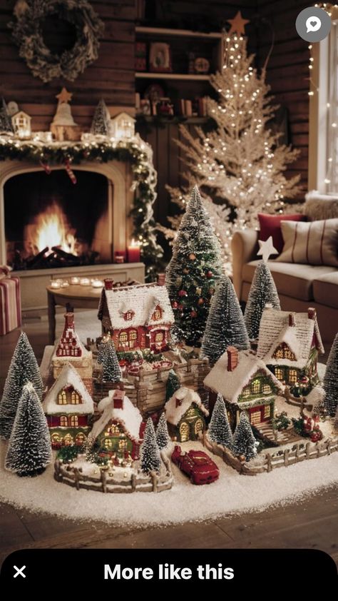 Christmas Living Room Decor, Christmas Village Sets, Christmas Living Room, Modern Christmas Decor, Christmas Village Display, Christmas Decorations Living Room, Fun Christmas Decorations, Christmas Scents, Christmas Living Rooms