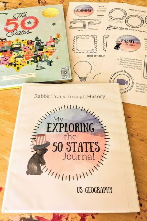 My Exploring the 50 States Journal is the new fun way to learn United States Geography in your homeschool! Geography curriculum to learn about the 50 states. Literature based geography homeschool curriculum. Elementary geography curriculum. Learning geography in your homeschool. Homeschool geography. Homeschool united states geography. #homeschool #geographycurriculum Geography Journal, Homeschool Geography Curriculum, Geography Printables, Geography Homeschool, Homeschool Units, Elementary Geography, Learning States, United States Geography, American History Homeschool