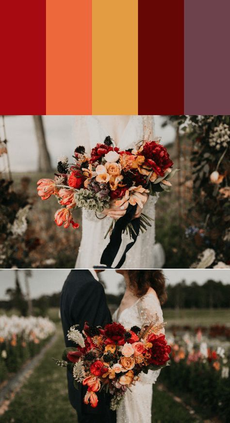 Get inspired by these stunning florals to help you determine the perfect bouquet color palette for your upcoming wedding day! Woodland Theme Wedding, Fall Wedding Color Schemes, Maroon Wedding, Fall Wedding Flowers, Wedding Theme Colors, Orange Wedding, Wedding Inspiration Fall, Fall Wedding Colors, Wedding Color Palette