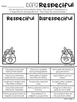 Just a simple sort I made to reinforce respectful actions/gestures. This can easily be added to your Citizenship unit, or beginning of the year activities to set a tone of spreading kindness in the classroom. I have listed 12 scenarios/behaviors, and students must decide is the actions "respectful... Respect Vs Disrespect, Respect Classroom Activities, Appropriate Vs Inappropriate Behavior Worksheet, Protective Behaviours Activities, 2nd Grade Sel Activities, Respect Activities For Kids, Classroom Respect, School Social Work Activities, Respect Classroom