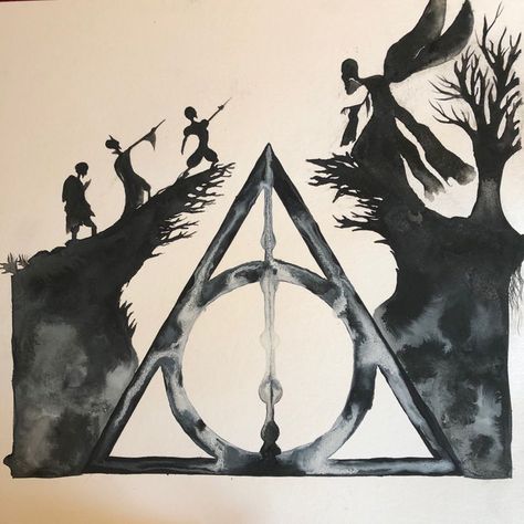 Deathly Hallows Art, Painting Harry Potter, Harry Potter Tattoo Sleeve, Harry Potter Art Drawings, Harry Potter Painting, Harry Potter Poster, Harry Potter Items, Theme Harry Potter, Harry Potter Tattoos