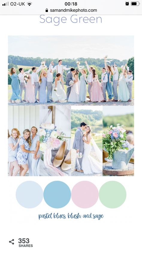 Green Wedding Palette, Light Blue Wedding Colors, Light Pink Wedding Dress, Pastel Wedding Theme, Sky Blue Weddings, Wedding Theme Color Schemes, Blue Green Wedding, Pink And Green Dress, Pink Green Wedding