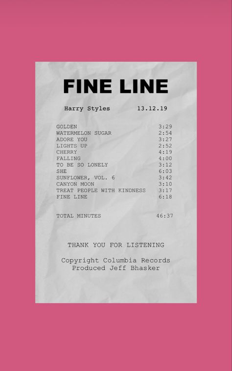 Album Receipts, Fine Line Harry Styles, Harry Styles Fine Line, Thank You For Listening, Treat People With Kindness, Adore You, Fine Line, Entertainment News, Harry Styles