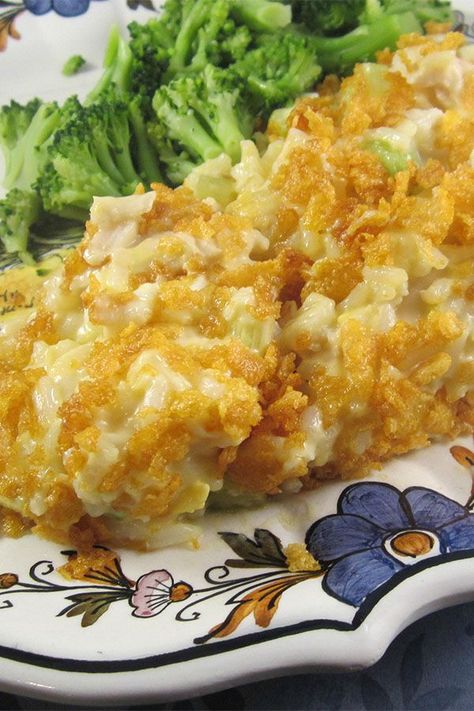 This crunchy chicken casserole is a quick and easy chicken casserole recipe! Bake the best chicken casserole using chicken, cream of chicken soup, mayonnaise, hard-boiled eggs, and corn flakes. You will love cooking this chicken casserole for an easy dinner! Crunchy Chicken Casserole, Best Chicken Casserole, Crispy Baked Chicken Thighs, Crunchy Chicken, Creamy Chicken And Rice, Baked Chicken Tenders, Stuffing Casserole, Hearty Comfort Food, Crispy Baked Chicken