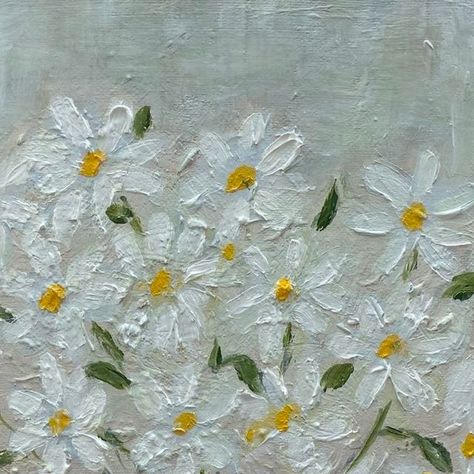 Jan Relf on Instagram: "Victorians held the Daisy as a symbol of innocence and purity, so I used a limited colour palette to emphasise these virtues. I also personally love the simple joy of seeing daisies, a reminder of long, summer days. #daisies #purity #summer #joy #painting #acrylic #flowers #nature" Paint Daisy, Painted Daisies, Simple Daisy Painting, Daisy Acrylic Painting, Daisy Colour Palette, Daisy Flower Acrylic Painting, Daisy Leaves Painting, Pink Daisy Painting, White Daisy Painting Acrylic