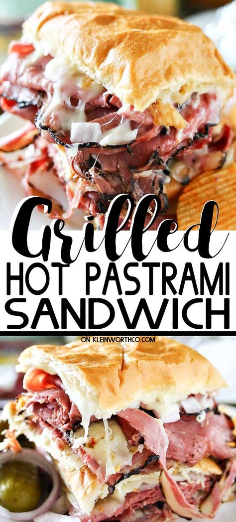 Summer grilling just got better with this Grilled Hot Pastrami Sandwich. Combining foil grilling & the love for a pastrami sandwich, it's delicious & easy! Pastrami Grilled Cheese, Easy Pastrami Sandwich, Pastrami Panini Recipes, Blackstone Grill Sandwich Recipes, Turkey Pastrami Sandwich, Pastrami Recipe Sandwiches, Hot Sub Sandwich Ideas, Recipes With Pastrami, Baked Sandwich Recipes