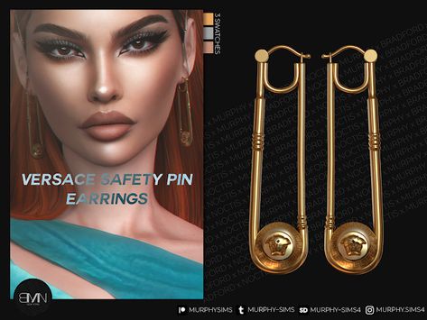 Versace Safety Pin, Pin Earrings, Safety Pin Earrings, Custom Map, Safety Pin, Sims 4, Versace, Nose Ring, Pins