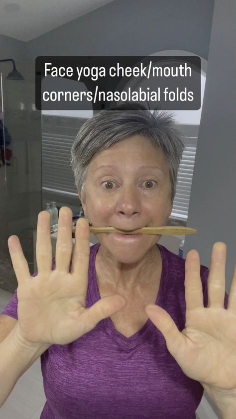 Nicholle Roberson - FACEit | I love this face yoga exercise! It helps to sculpt cheeks, lift the corners of the mouth and soften nasolabial folds. It also helps with… | Instagram Face Yoga Droopy Mouth, Droopy Mouth Corners, Nasolabial Folds Exercises, Jowel Exercises Face, Facial Movements, Face Lift Exercises, Neck And Shoulder Exercises, Mouth Wrinkles, Facial Massage Techniques