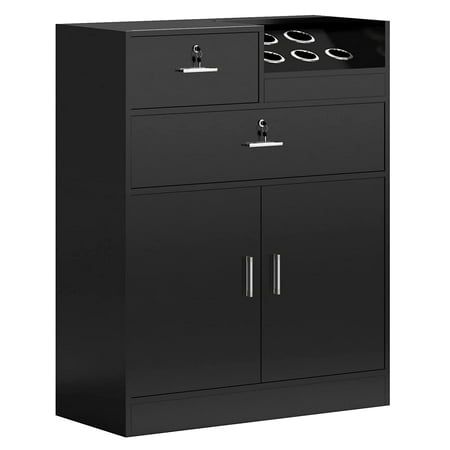 OmySalon Salon Storage Cabinet The storage salon cabinet is simple in appearance, the design is modern, it fits various decorative style.It is ideal for commercial/ home use. Specifications: Material: Medium-density Fiberboard Color: Black Hair Dryer Holder:5 Product size: 27.6"L x 13.8" Wx 39.4"H Package Includes 1 x Salon Cabinet 1 x Instruction manual 1 x Screw package Hair Salon Cabinets, Home Salon Ideas Small Diy, Hair Studio Ideas Small Spaces, Black And Gold Salon Decor, African Castle, Mini Salon Ideas, Black And Gold Salon, Hair Studio Ideas, Hair Wash Station