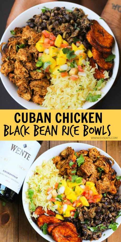 Cuban Style Black Beans, Black Bean Rice, Chicken Black Bean, Cuban Chicken, Bean Rice, Fried Plantains, Healthy Bowls Recipes, Fresh Orange Juice, Cuban Style