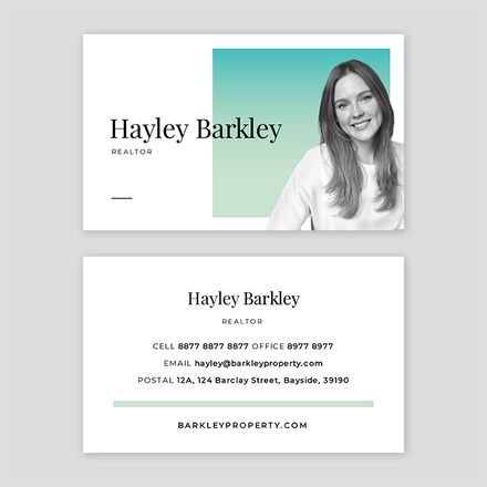 Gradient Background with Profile Image Business Card Template - Easil Business Cards With Picture, Business Card Picture, Business Card With Picture, Portrait Business Card, Business Card Photo, Bank Creatives, Business Card With Photo, Contact Card Design, Vertical Business Card Design