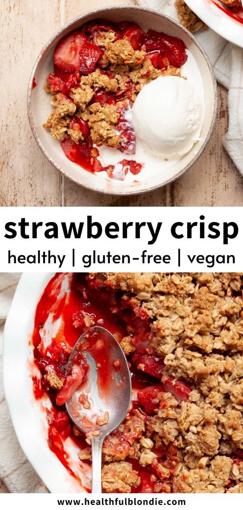 This easy strawberry crumble recipe is the perfect sweet, healthy, and gluten-free summer dessert! It's sweetened with maple syrup and topped with a crisp, buttery oat crumble. You can use fresh or frozen strawberries! Gluten Free Berry Crisp, Strawberry Crumble Recipe, Mixed Berry Crisp, Berry Crisp Recipe, Coconut Whip, Crisp Topping, Strawberry Crisp, Berry Crisp, Berry Crumble