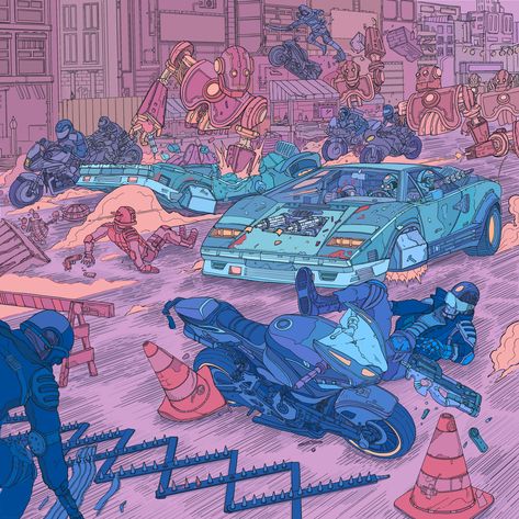 Josan Gonzalez, Taylor Adams, Personal Illustration, Location Design, Cyberpunk 2020, Window Illustration, Fantasy Cars, Jean Giraud, Punk Aesthetic